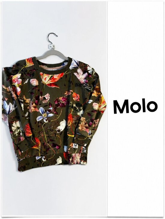 Molo Tops - Molo Floral Print Sweatshirt – Olive Green Multicolour – Size 152 / Approx. 11–1